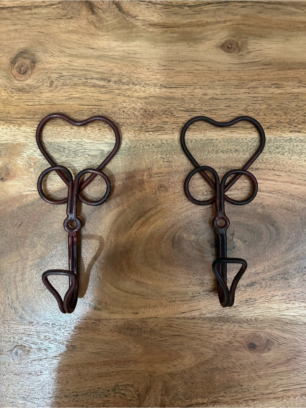 Cost Plus Two Decorative Heart-Shaped Metal Wall Hooks  - Reddish Brown